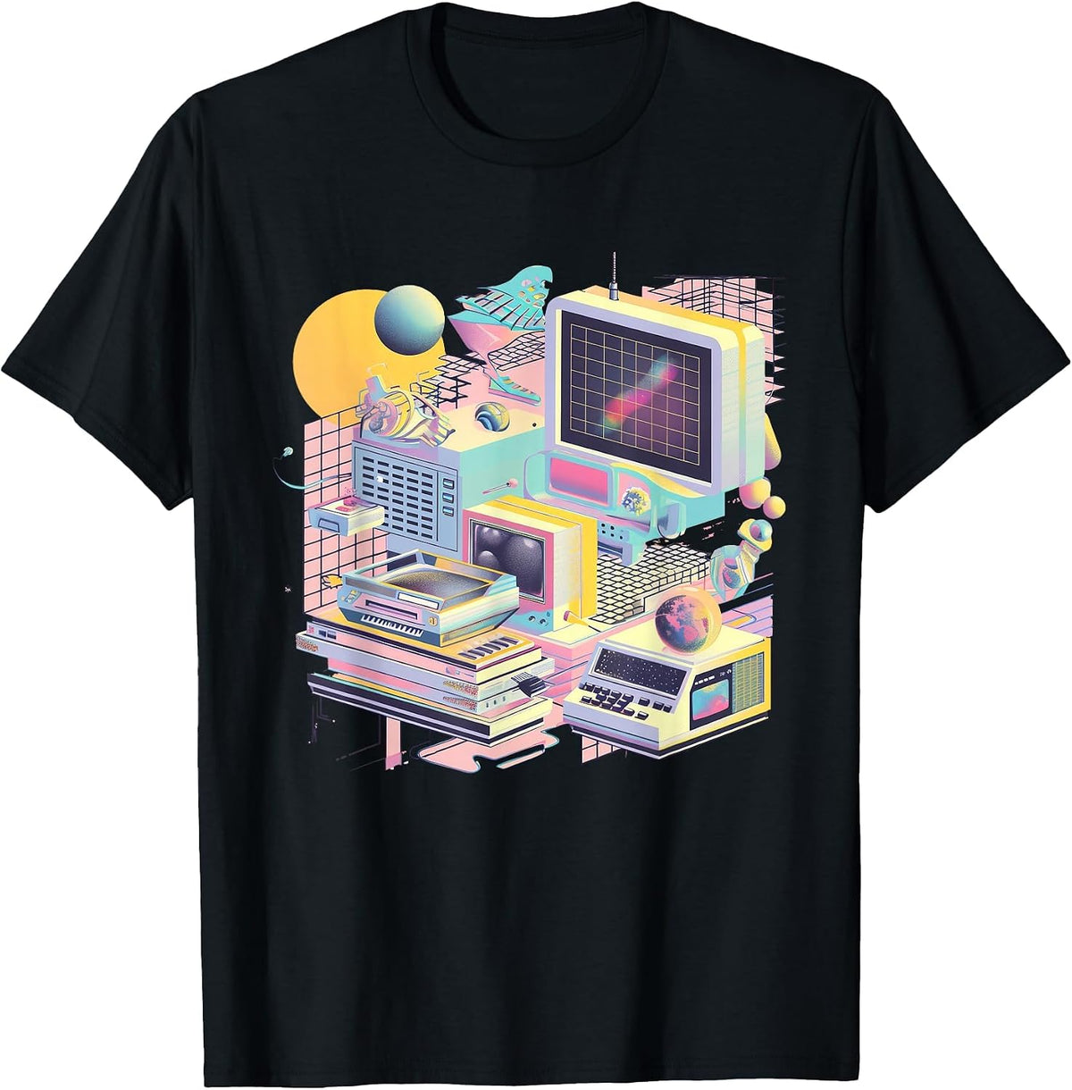 Retro Futuristic Synthwave Style Aesthetic T-Shirt - Black