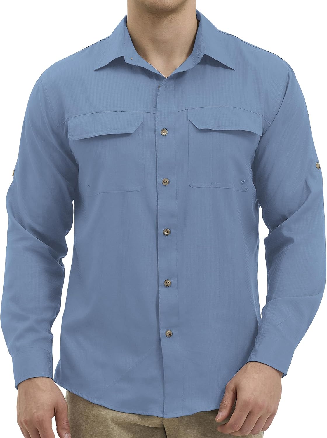 Men's UPF 50+ Sun Shirt Long Sleeve Quick-Dry for Fishing & Hiking - Bison Blue