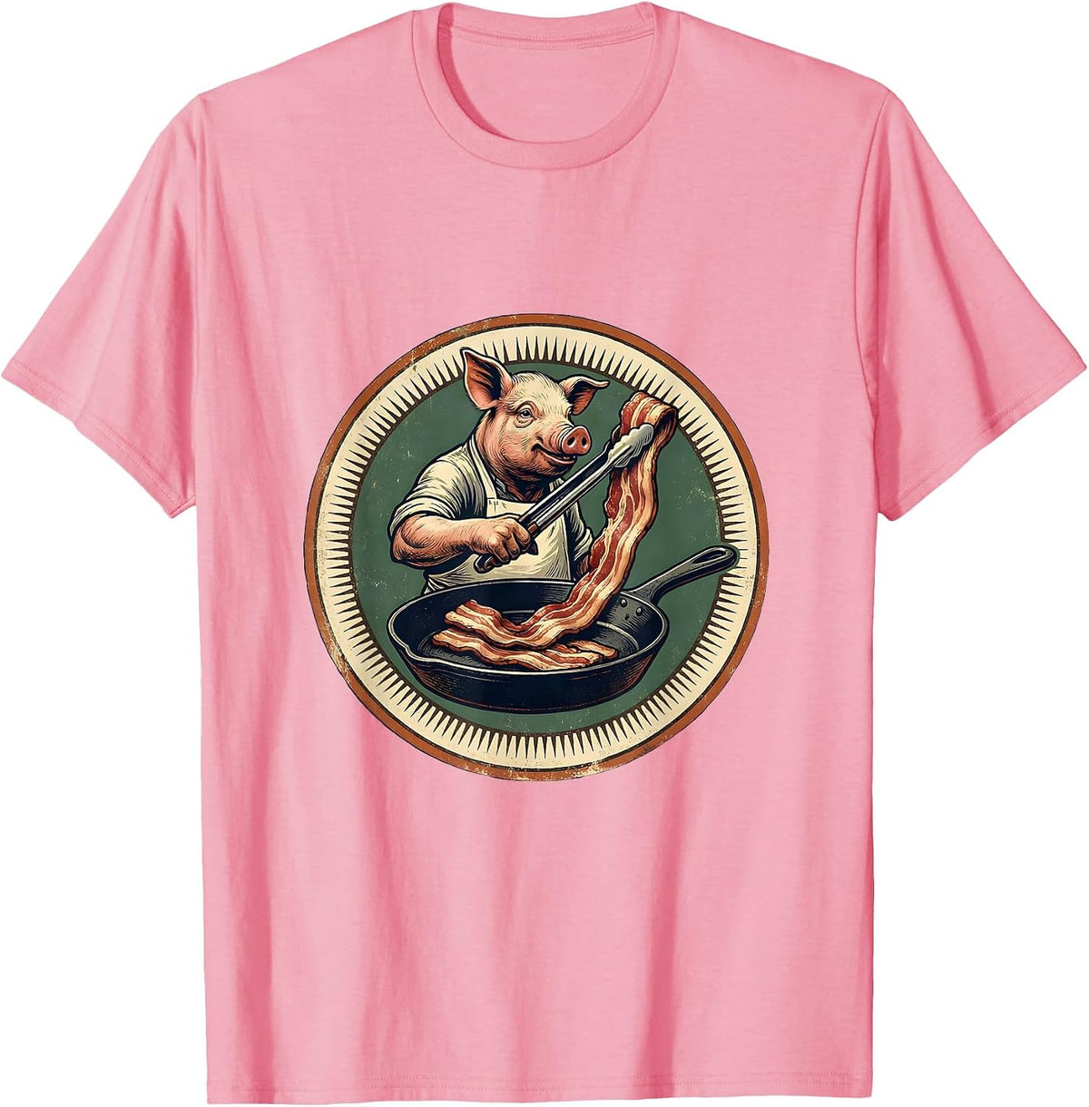Men's Vintage Pig Bacon Lover Foodie Humor T-Shirt - Pink