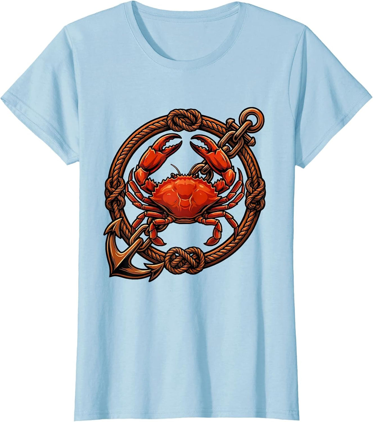 Women's Crab and Rusty Anchor Chain Nautical Graphic T-Shirt - Baby Blue