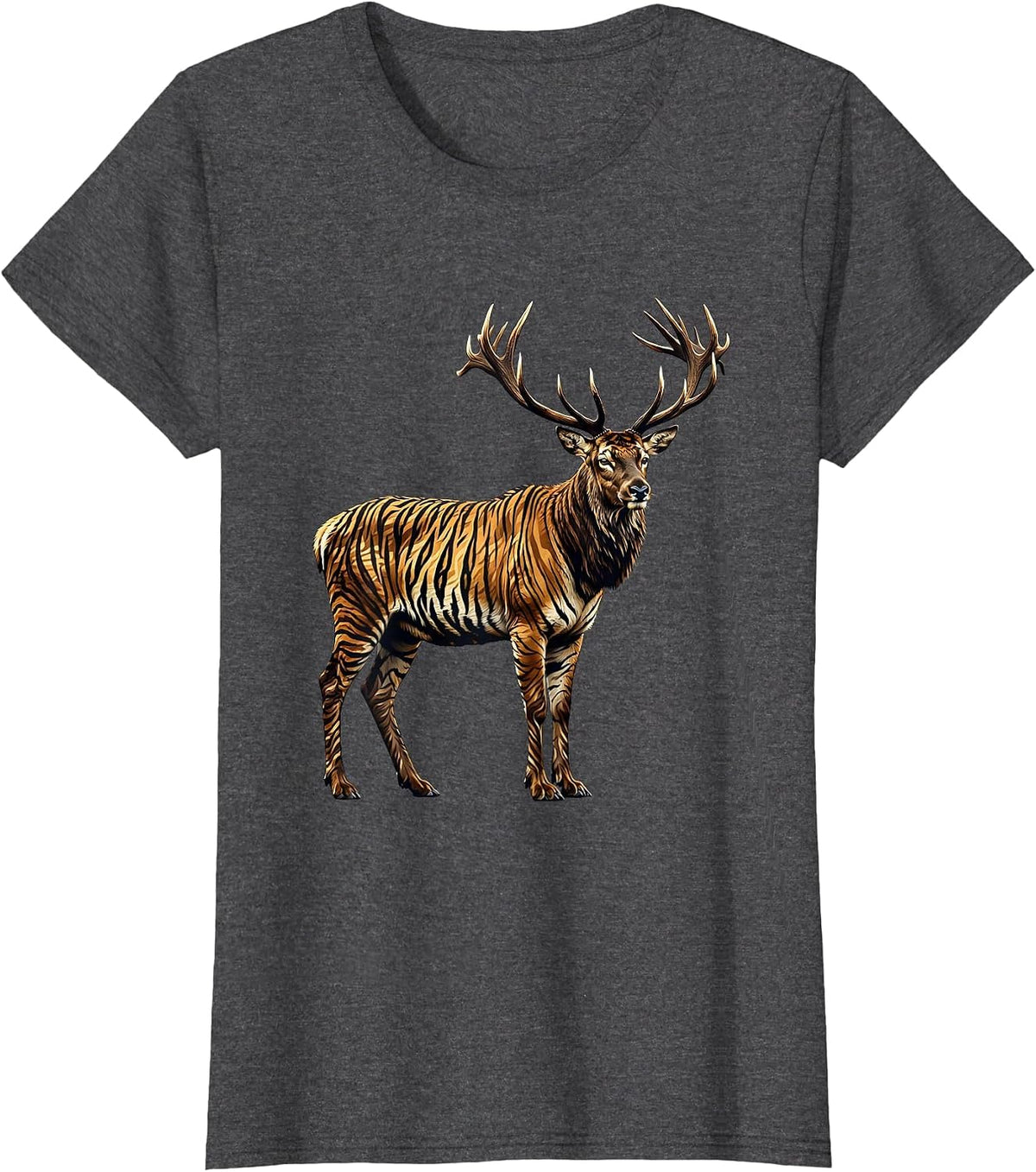 Women's Elk Silhouette Misty Morning Camo Design T-Shirt - Dark Heather Grey