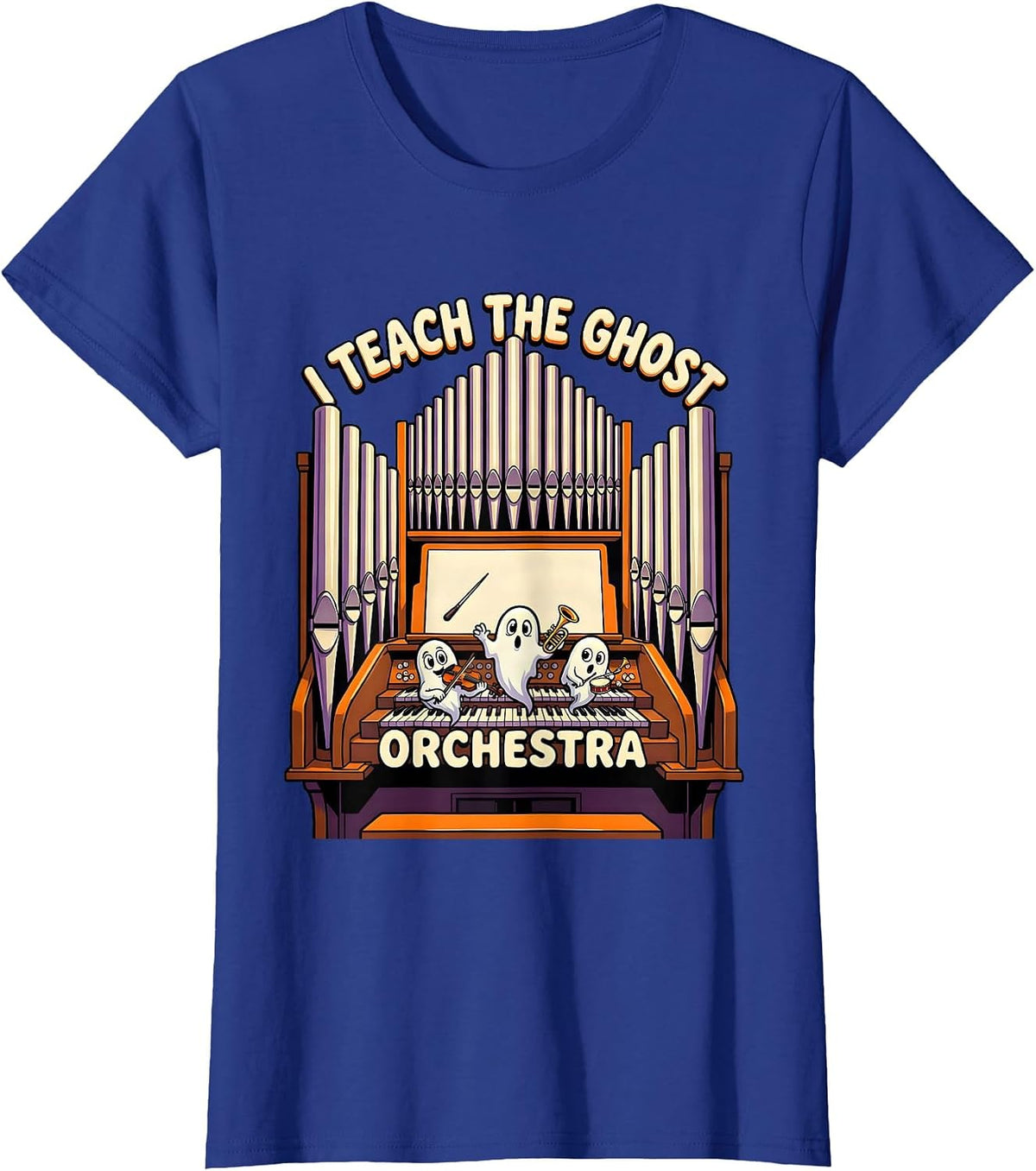 Women's I Teach The Ghost Orchestra Cartoon Halloween Music Teacher T-Shirt - Royal Blue