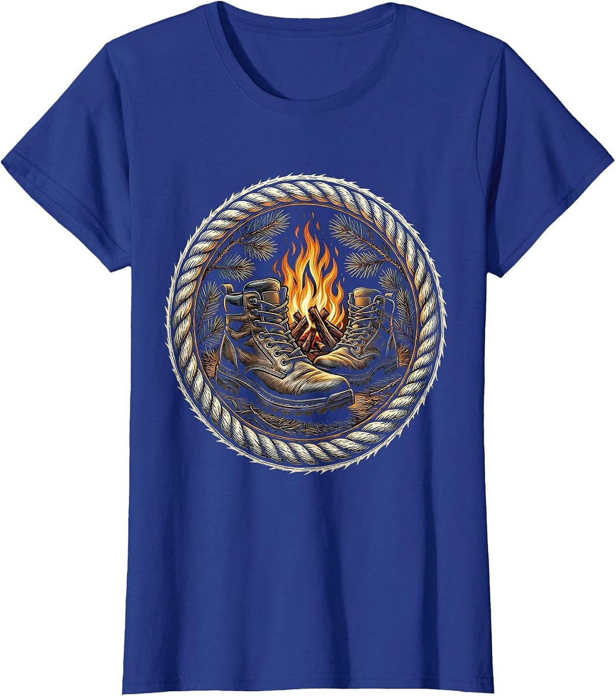 Women's Hunting Boots Campfire Illustration Hunting Design T-Shirt - Royal Blue