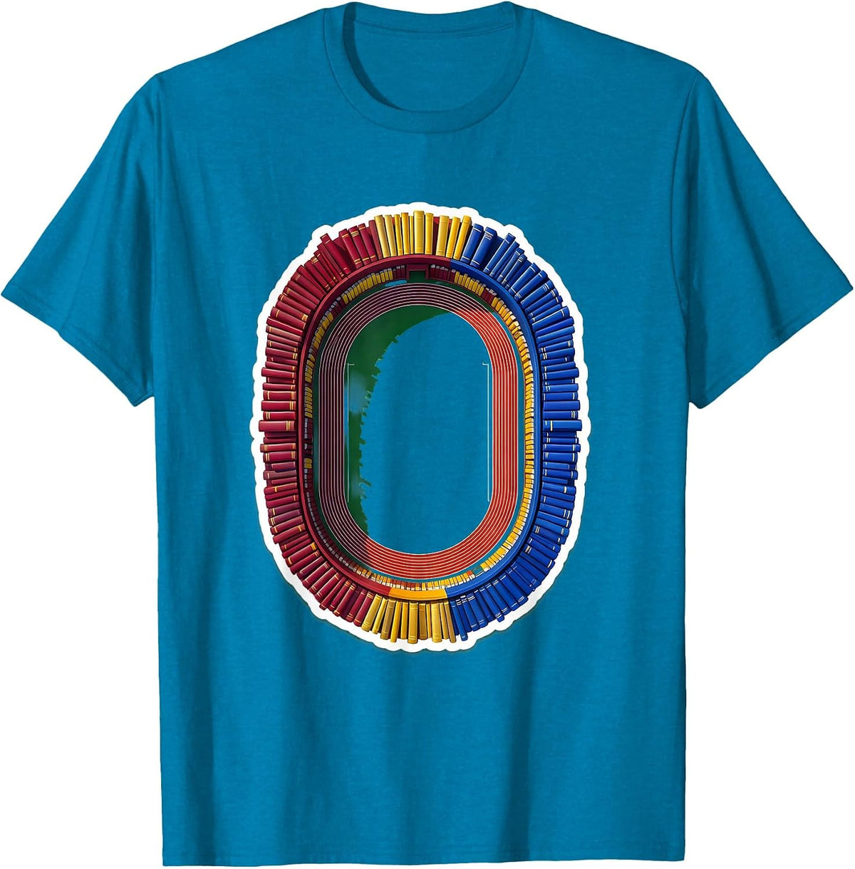 Bookshelf Running Track Reading Lover Graphic T-Shirt - Sapphire Blue