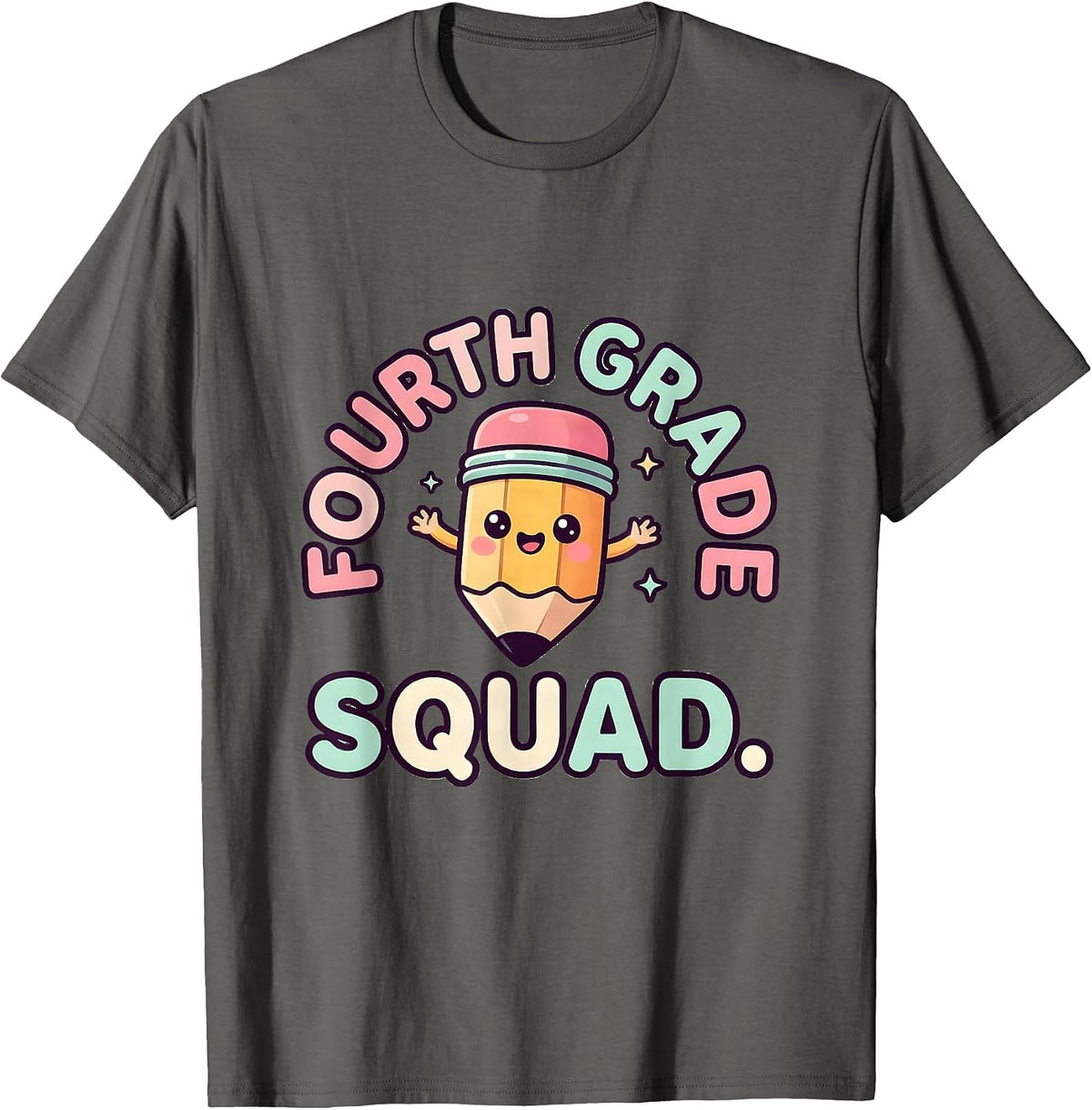 Men's Fourth Grade Squad Cute Kawaii Pencil Back to School Teacher T-Shirt - Asphalt Grey