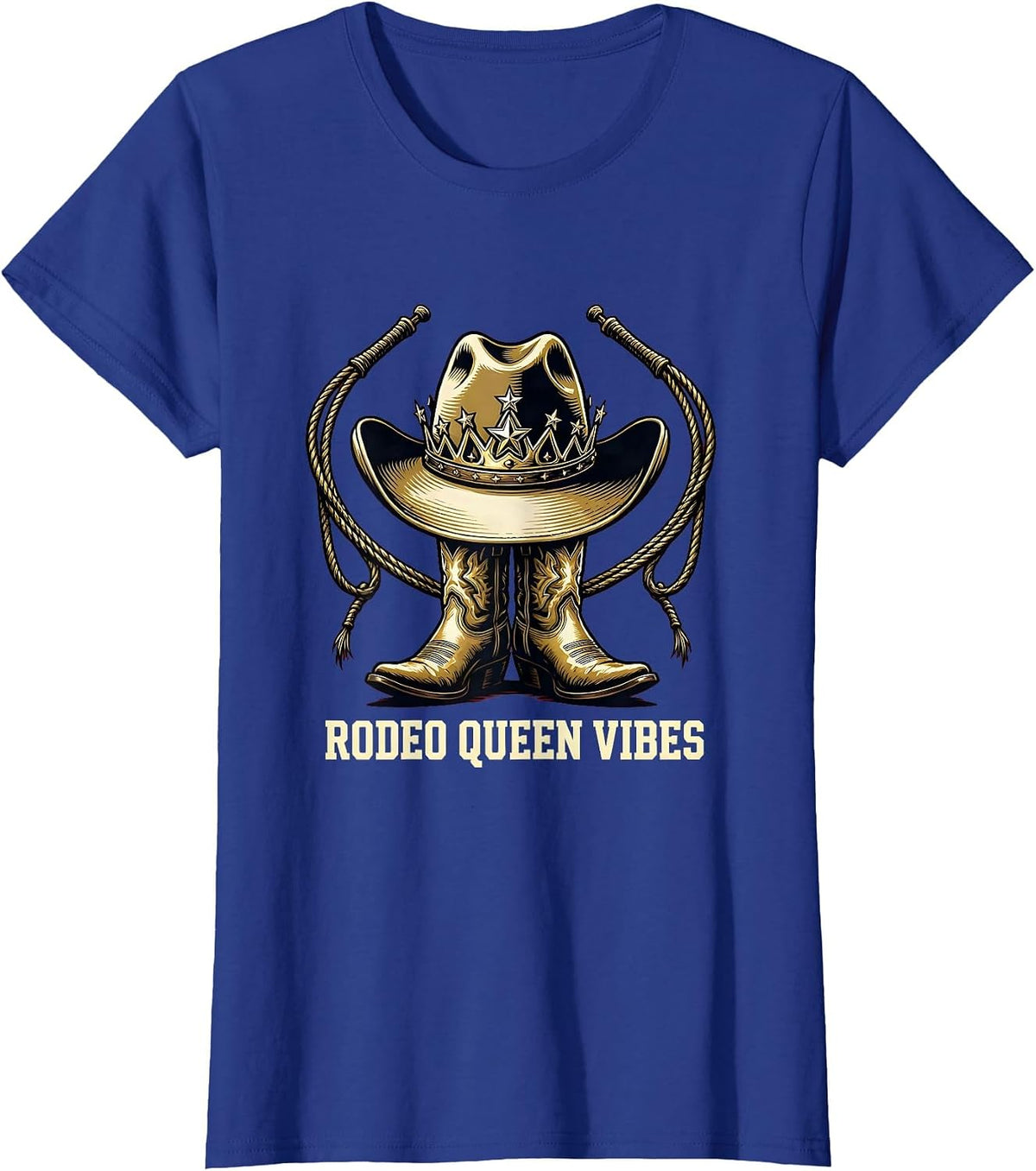 Women's Rodeo Queen Vibes Western Cowgirl Design T-Shirt - Royal Blue