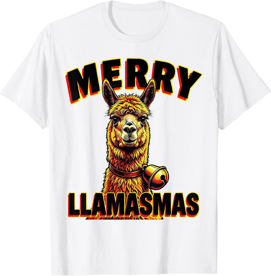 Men's Merry Llamasmas Pop Art Funny Llama Christmas Animal Lover T-Shirt - White