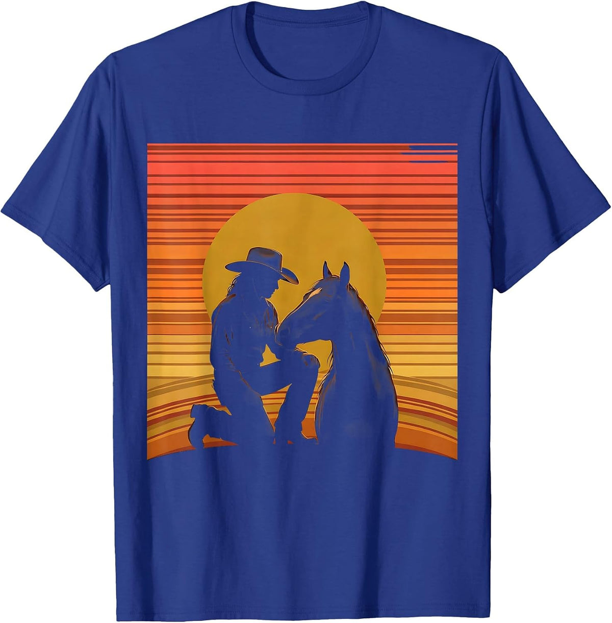 Men's Cowgirl and Horse at Dusk Rodeo Graphic T-Shirt - Royal Blue