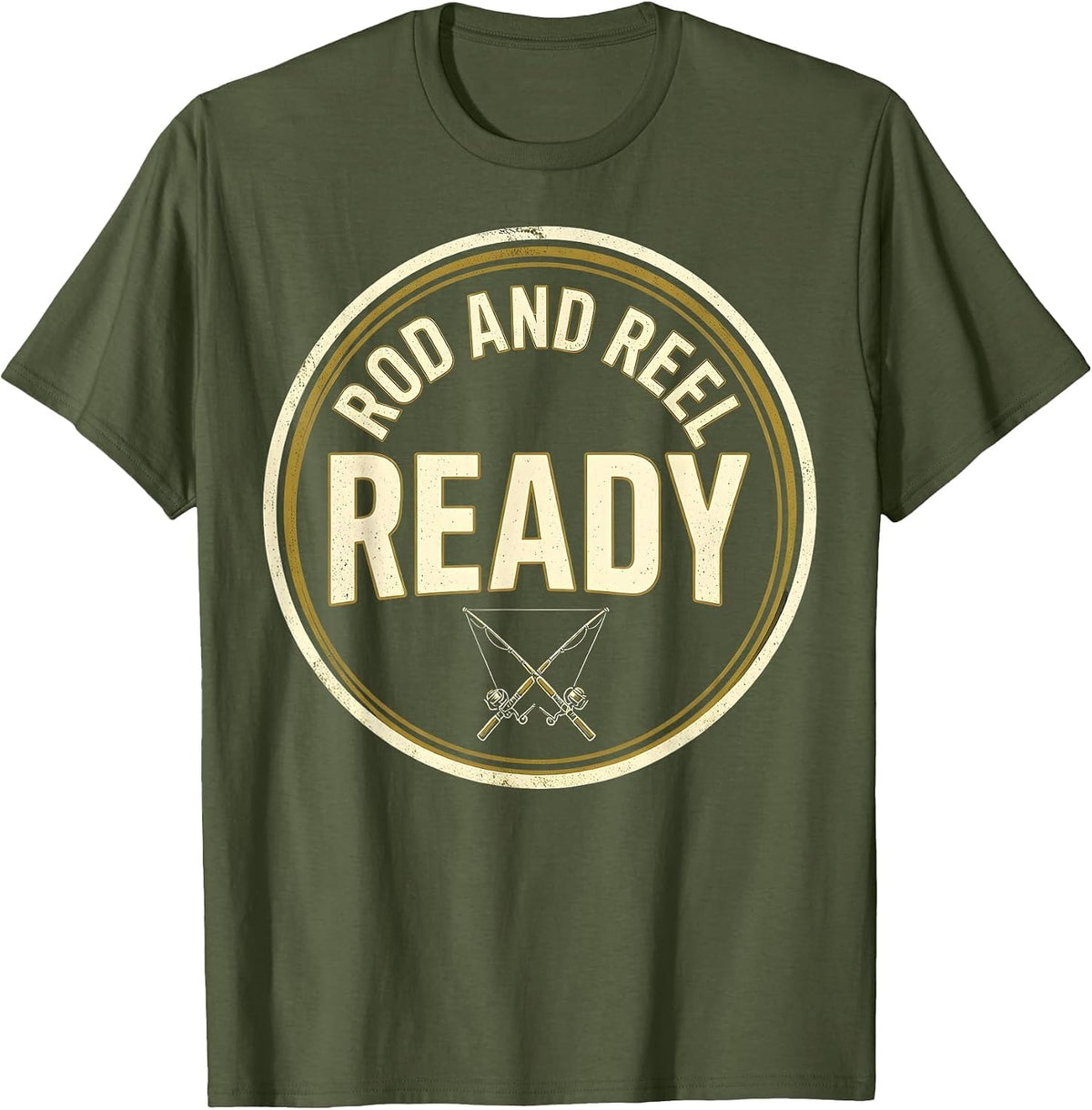 Rod and Reel Ready Fishing Long Sleeve Design T-Shirt - Olive Green
