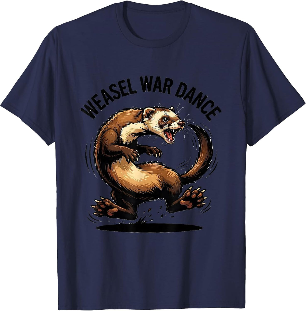 Weasel War Dance Cartoon Ferret Lover Funny Gift T-Shirt - Navy Blue
