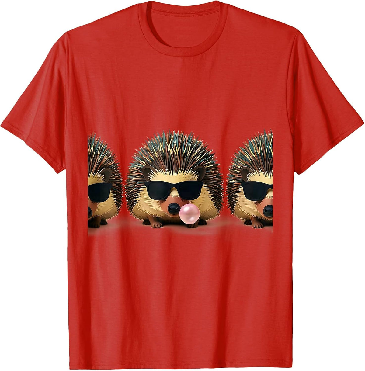 Men's Hedgehog Sunglasses Paper Cutout Funny Animal Lover T-Shirt - Red
