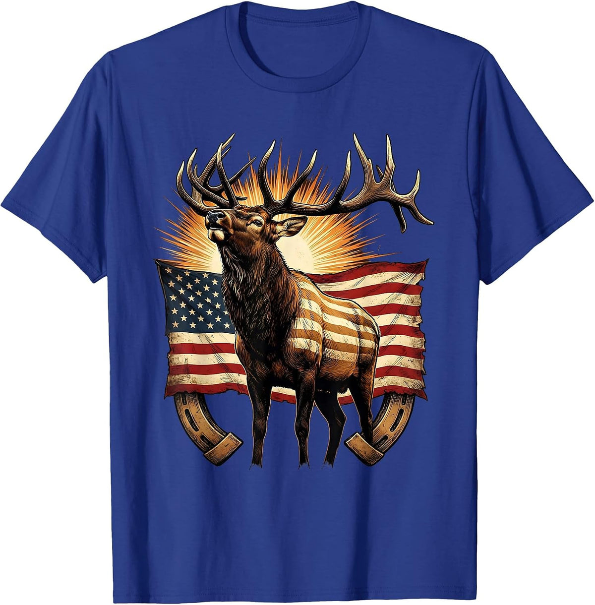 Bull Elk Bugling at Dawn Hunting Graphic T-Shirt - Royal Blue