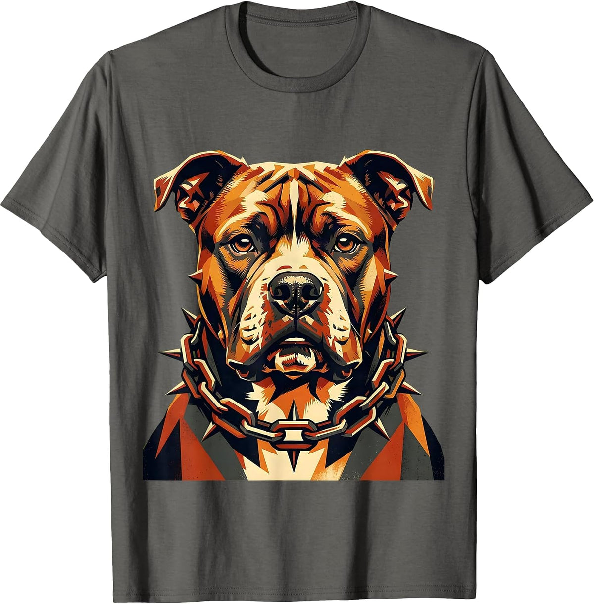 Pit Bull Spiked Chain Collar Streetwear Graphic T-Shirt - Asphalt Grey