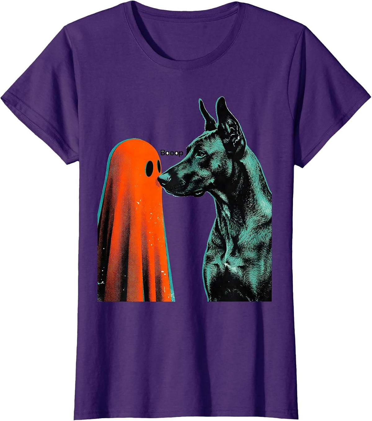 Women's Booop Risograph Funny Dog Ghost Halloween Dog Mom T-Shirt - Purple