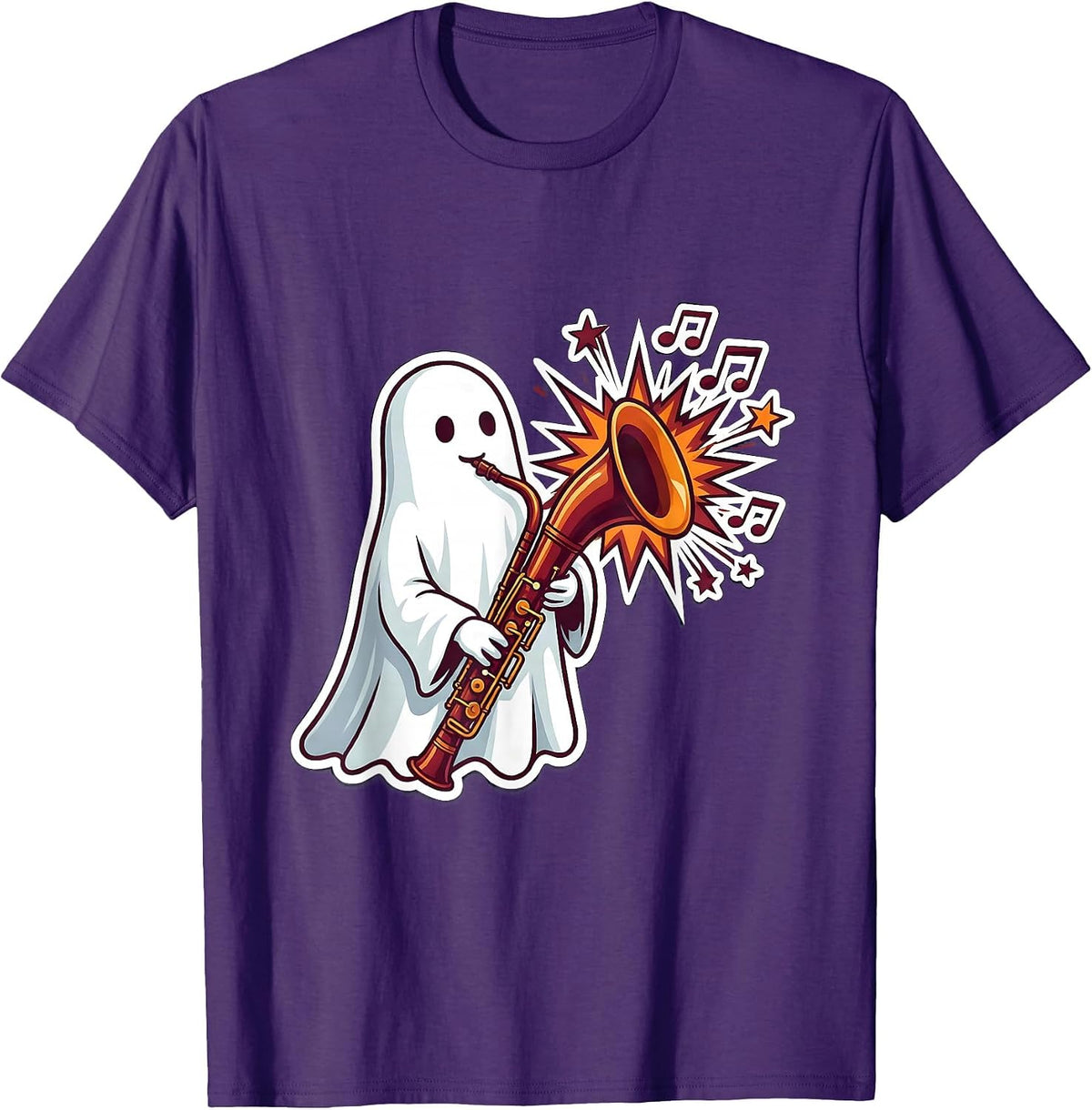 Sheet Ghost Bassoon Sticker Style Music Teacher Halloween T-Shirt - Purple