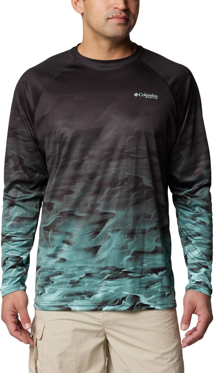 Columbia Men's Super Terminal Tackle PFG Fish Flow Long Sleeve - Black Undulating\/Fish Flow Sailfish