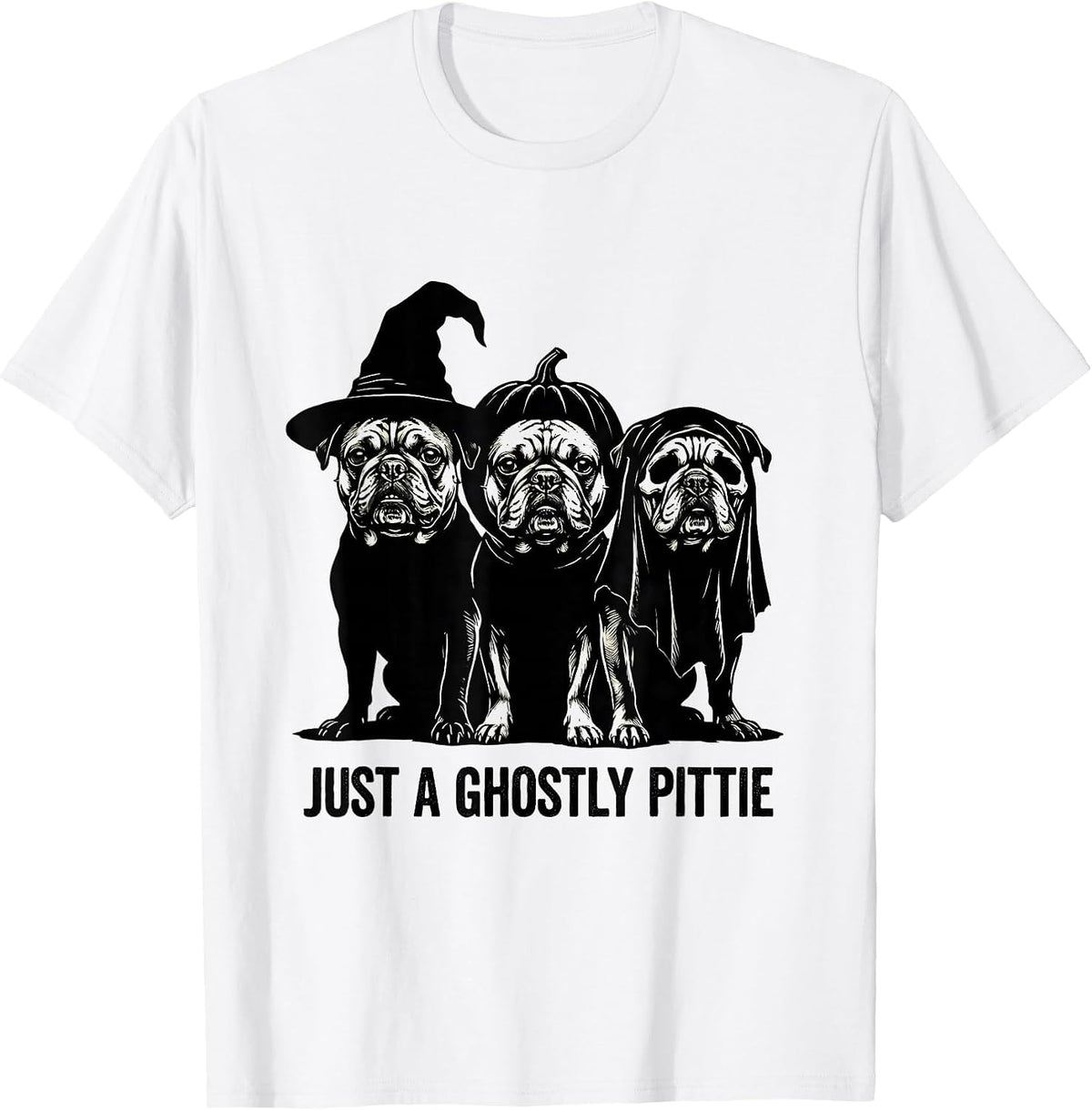Men's Just A Ghostly Pittie Funny Pitbull Halloween Costume Dog T-Shirt - White