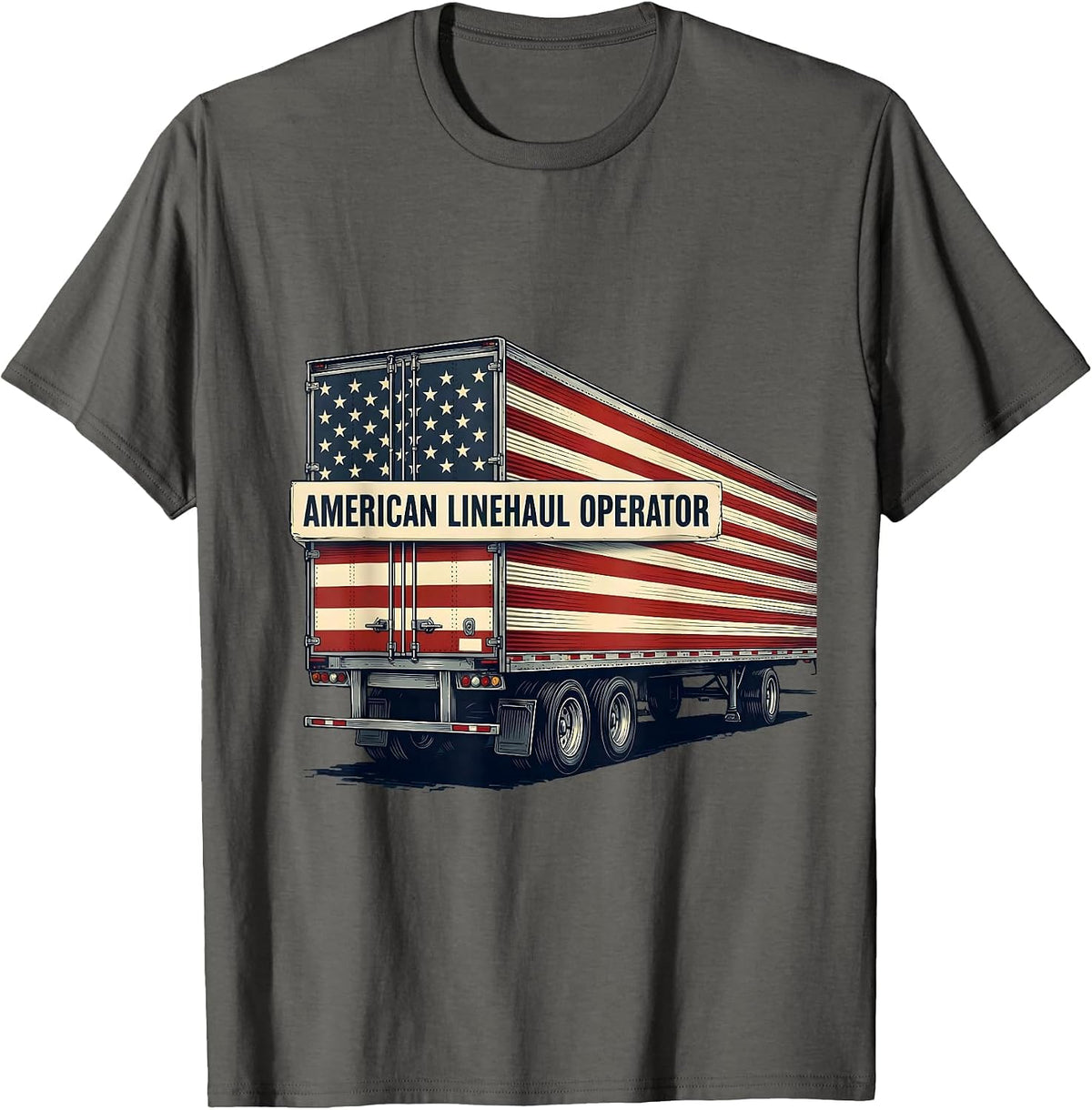 Men's American Linehaul Operator Patriotic Semi Truck Driver T-Shirt - Asphalt Grey