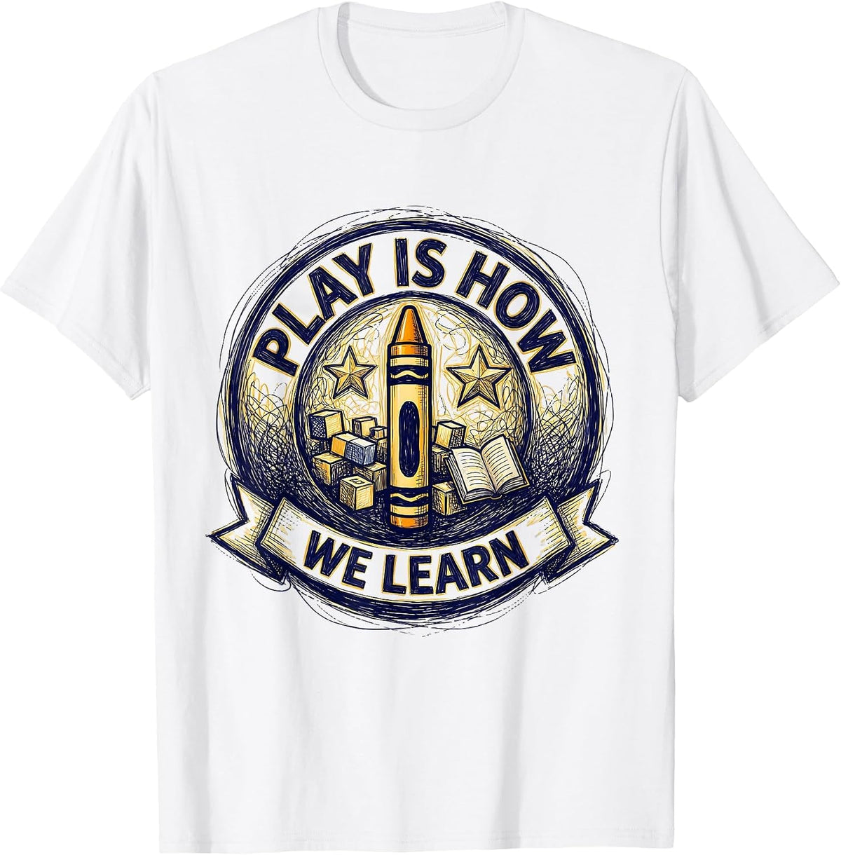 Men's Play Is How We Learn PreK Teacher Design T-Shirt - White
