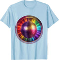Men's Disco Ball Rainbow Light Beams Graphic Tee T-Shirt - Baby Blue
