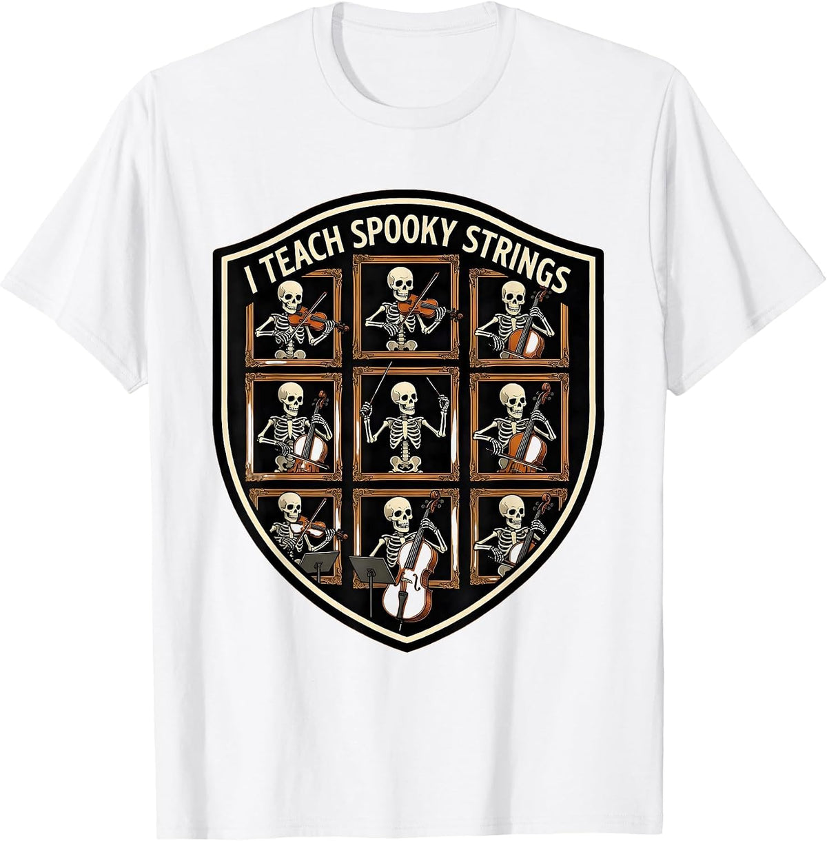 Men's I Teach Spooky Strings Funny Music Teacher Halloween Ghost T-Shirt - White