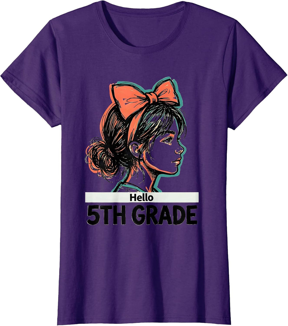 Women's Hello 5th Grade Messy Bun Back To School Grade Level T-Shirt - Purple