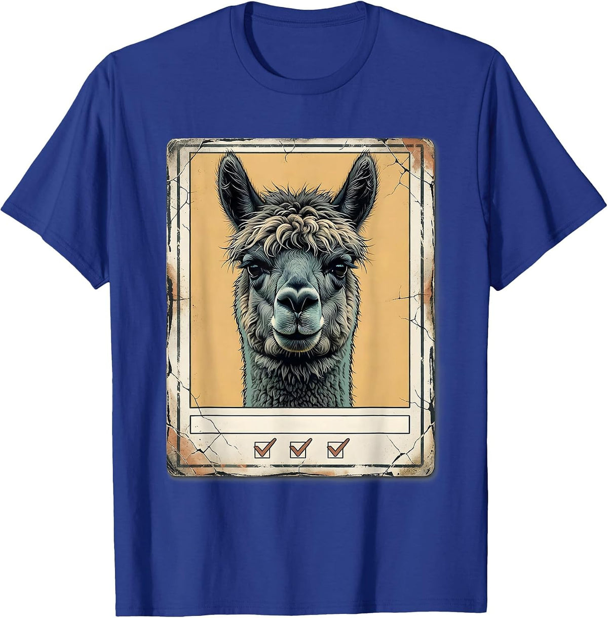 Men's Alpaca Portrait Distressed Funny Novelty Humor T-Shirt - Royal Blue