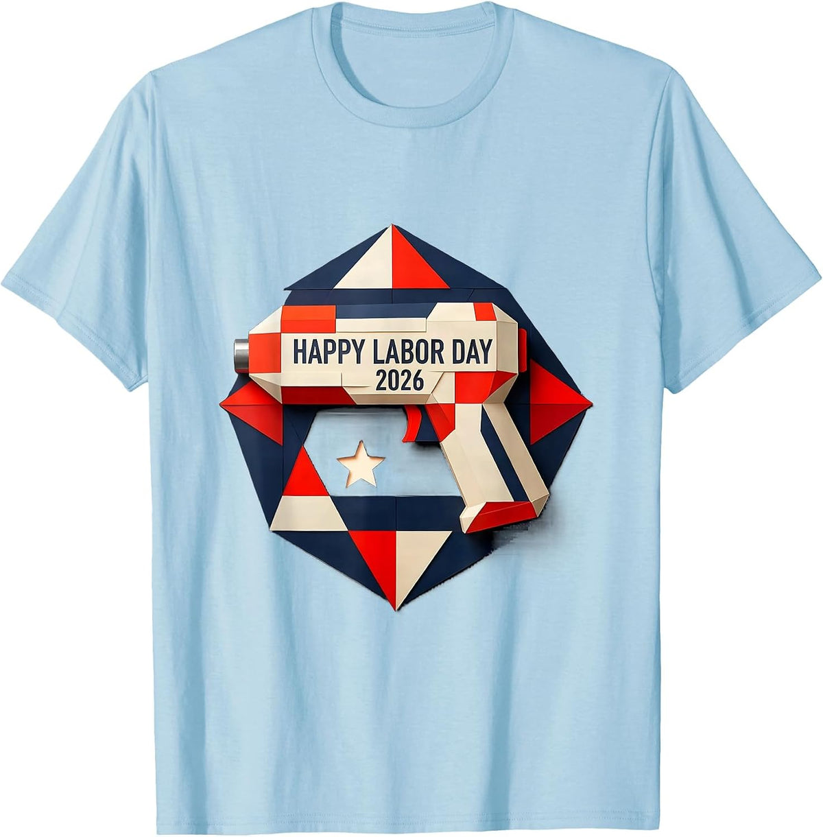 Men's Happy Labor Day 2026 Patriotic Union Pride Quilt Block T-Shirt - Baby Blue