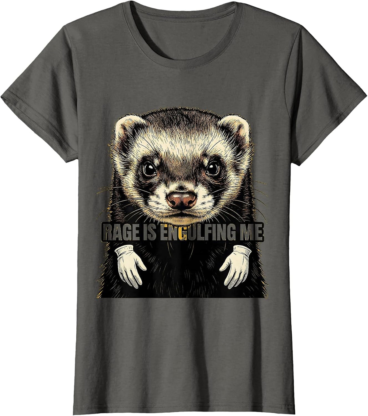 Women's Rage Is Engulfing Me Retro Cartoon Ferret Meme Humor T-Shirt - Asphalt Grey