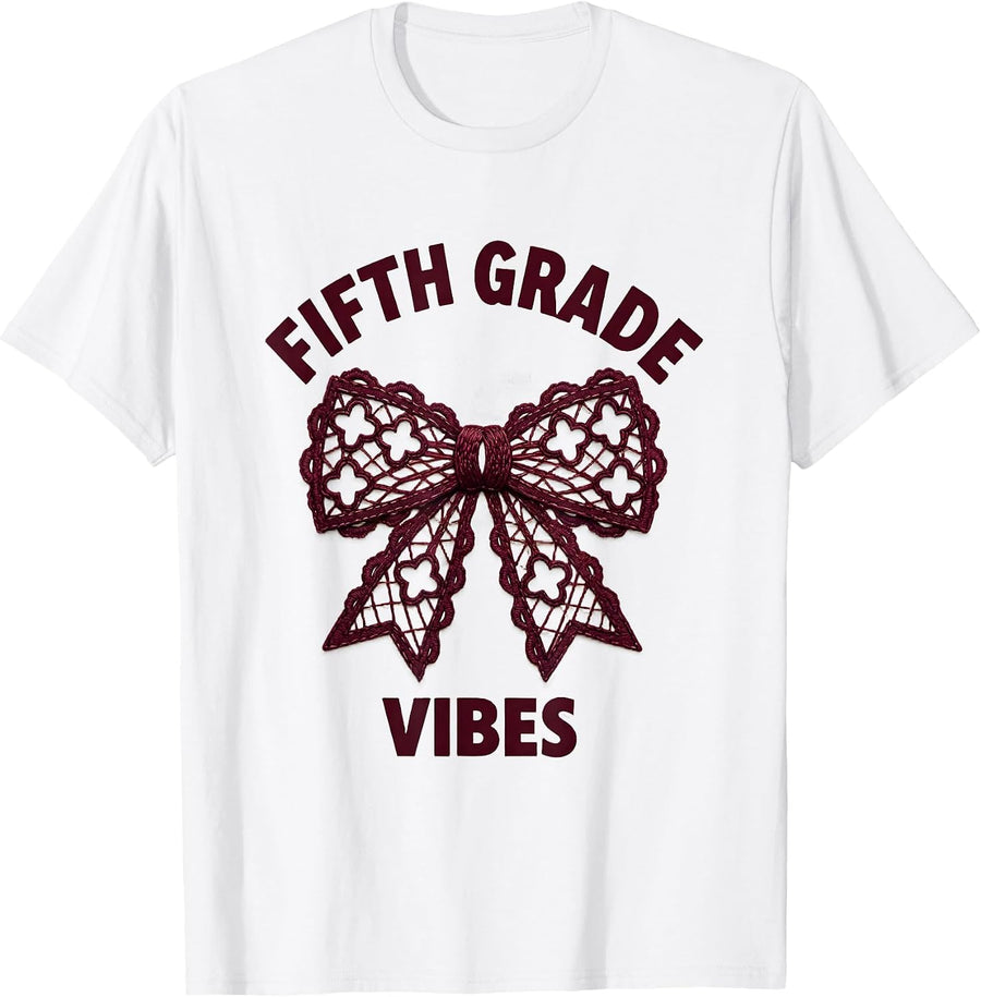 Men's Fifth Grade Vibes Coquette Bow Back to School Elementary T-Shirt - White
