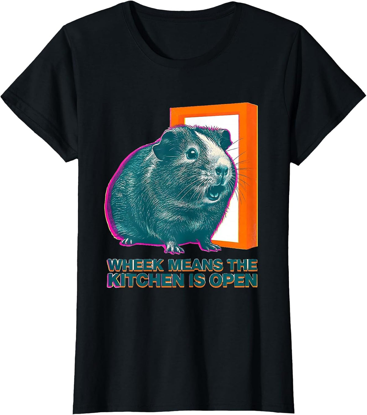 Women's Wheek Means The Kitchen Is Open Funny Guinea Pig Pet Lover T-Shirt - Black