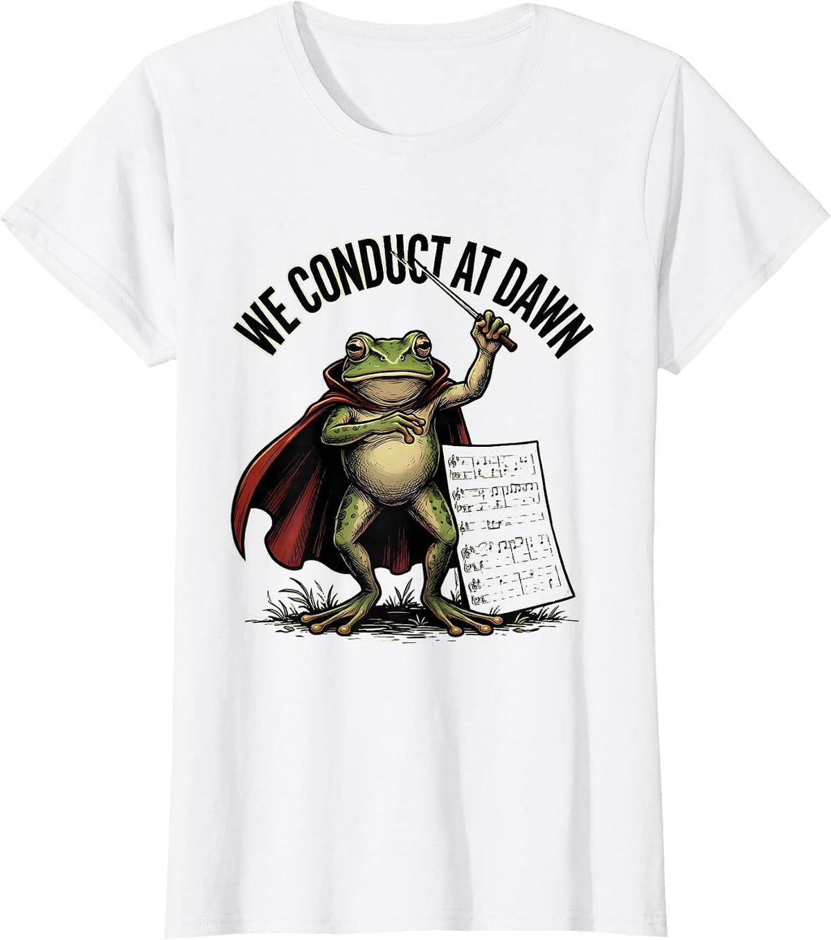 We Conduct At Dawn Cartoon Frog Teacher Back To School Humor T-Shirt - White