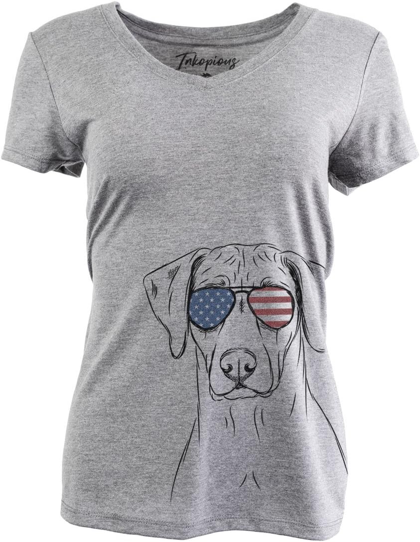 Inkopious Patriotic Ronan the Rhodesian Ridgeback Triblend T-Shirt - Grey Relaxed V-neck