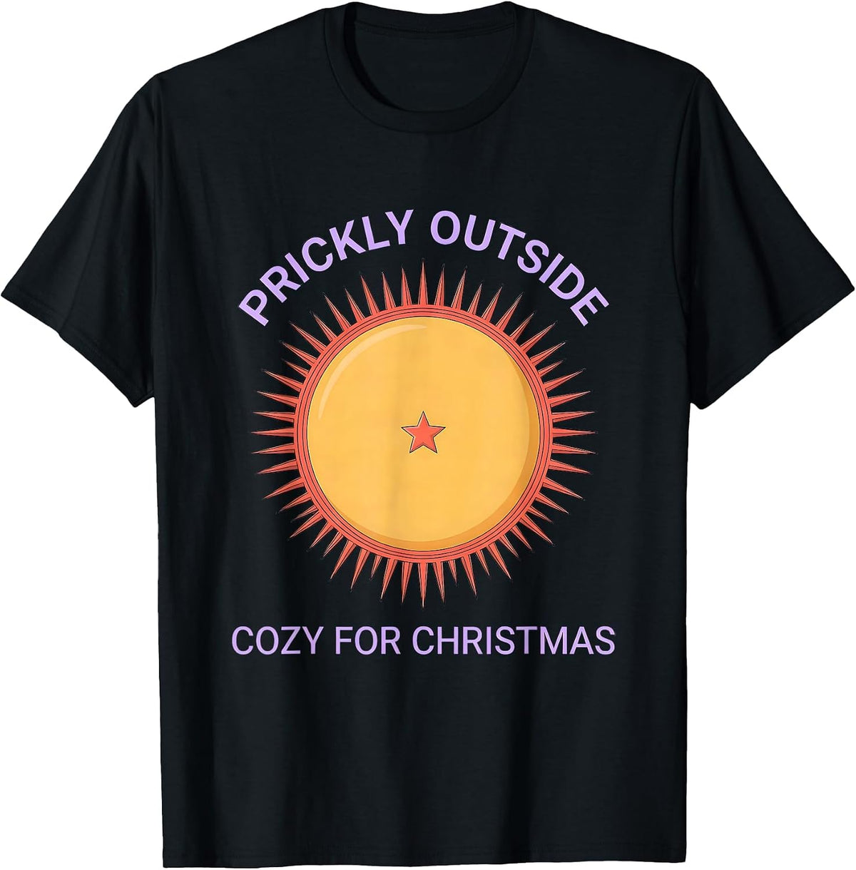 Men's Prickly Outside, Cozy For Christmas Cute Hedgehog Christmas T-Shirt - Black