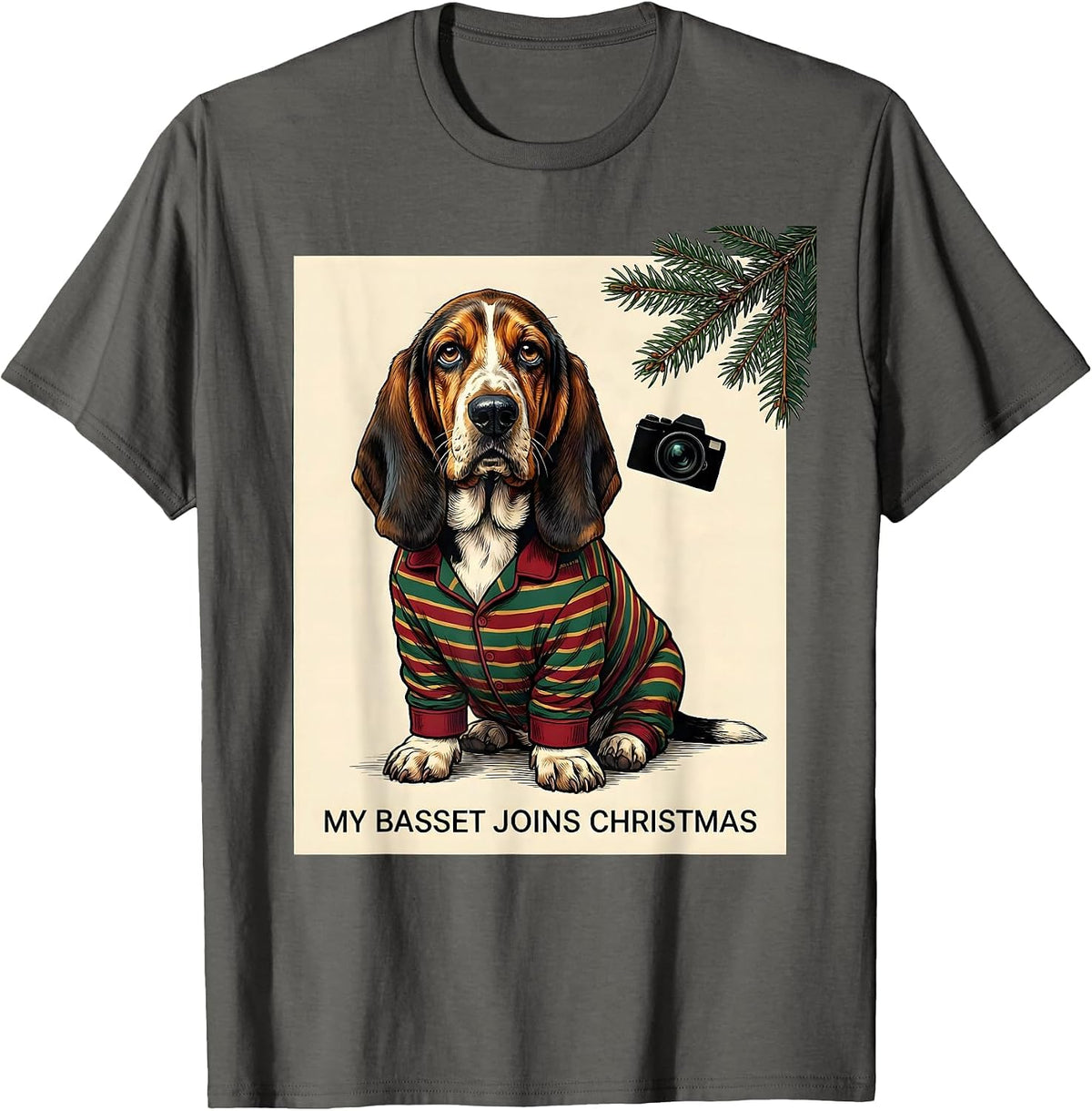 Men's My Basset Joins Christmas Funny Dachshund Dog Lover T-Shirt - Asphalt Grey