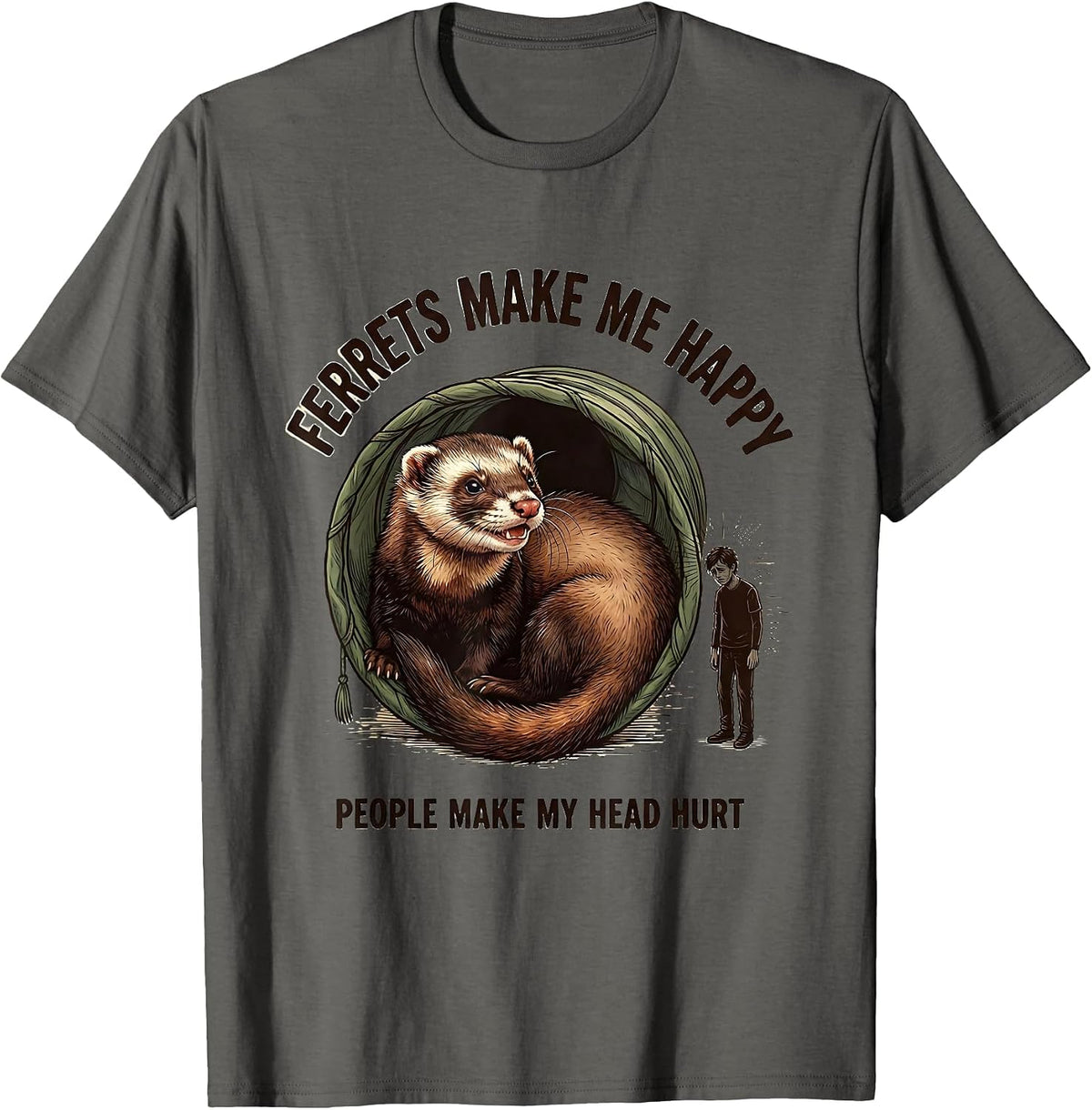 Men's Ferrets Make Me Happy People Make My Head Hurt Funny T-Shirt - Asphalt Grey