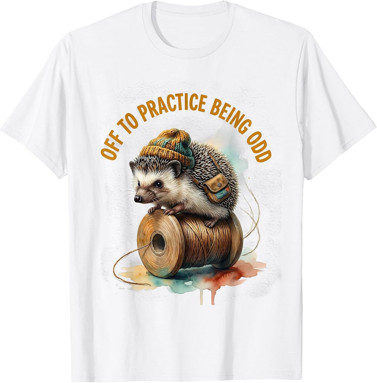 Men's Off To Practice Being Odd Whimsical Hedgehog Meme Humor T-Shirt - White
