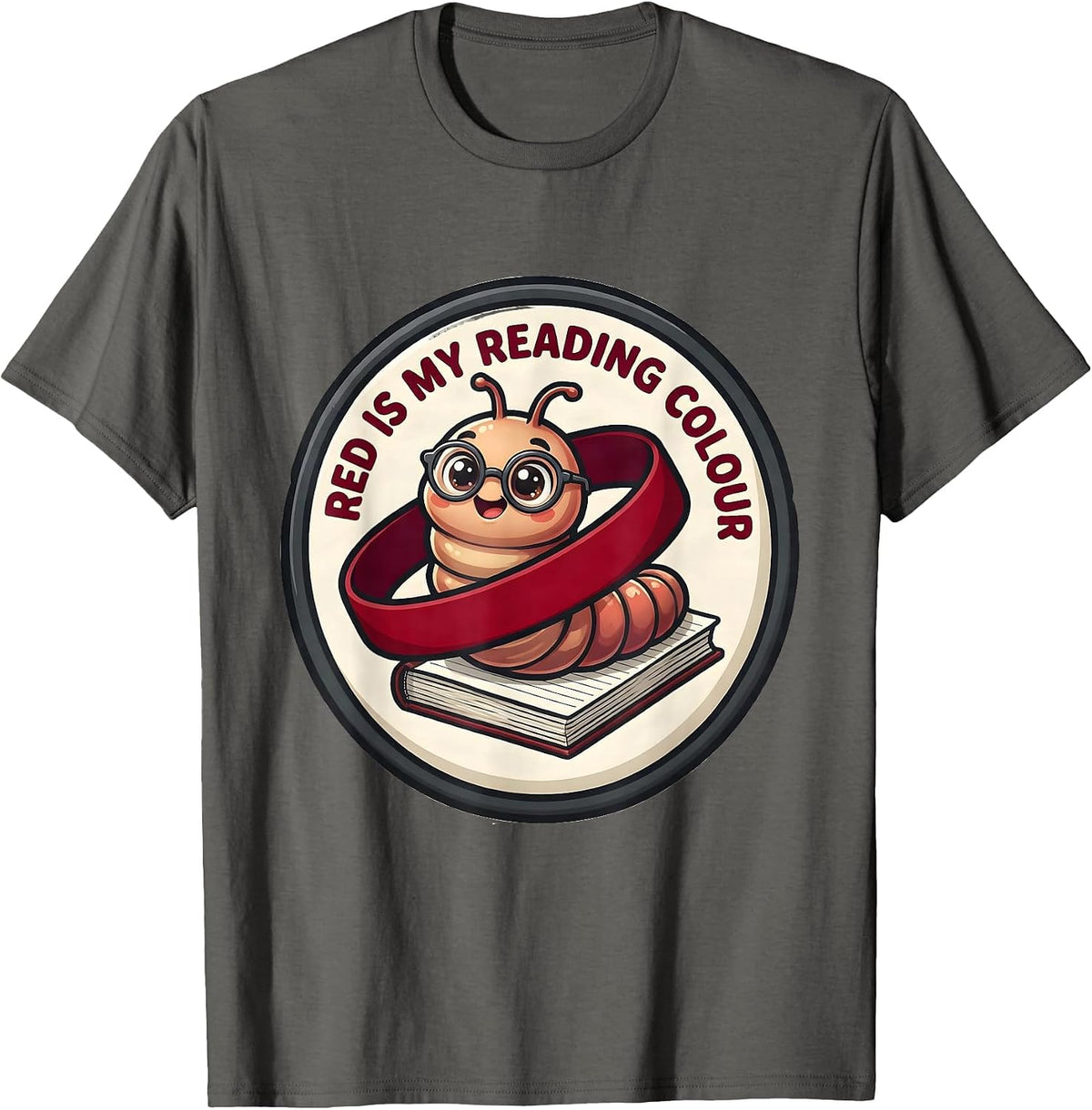 Red Is My Reading Colour Cute Kawaii Dyslexia Awareness T-Shirt - Asphalt Grey