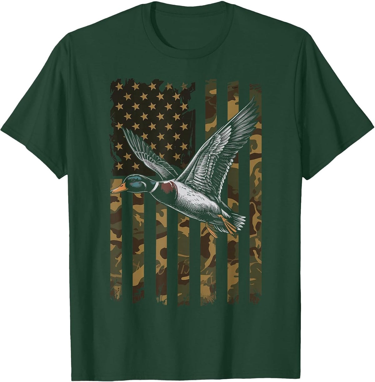 Duck Hunting US Flag Waterfowl America T-Shirt - Dark Green