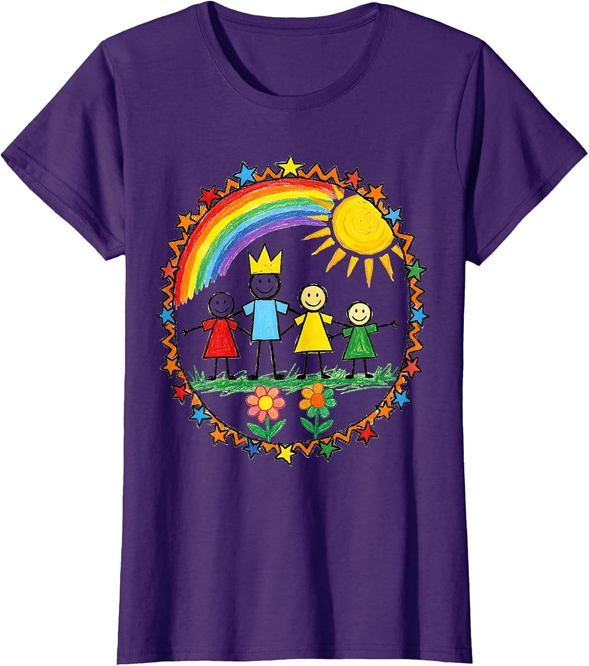 Women's Preschool Teacher Child Family Portrait Drawing T-Shirt - Purple