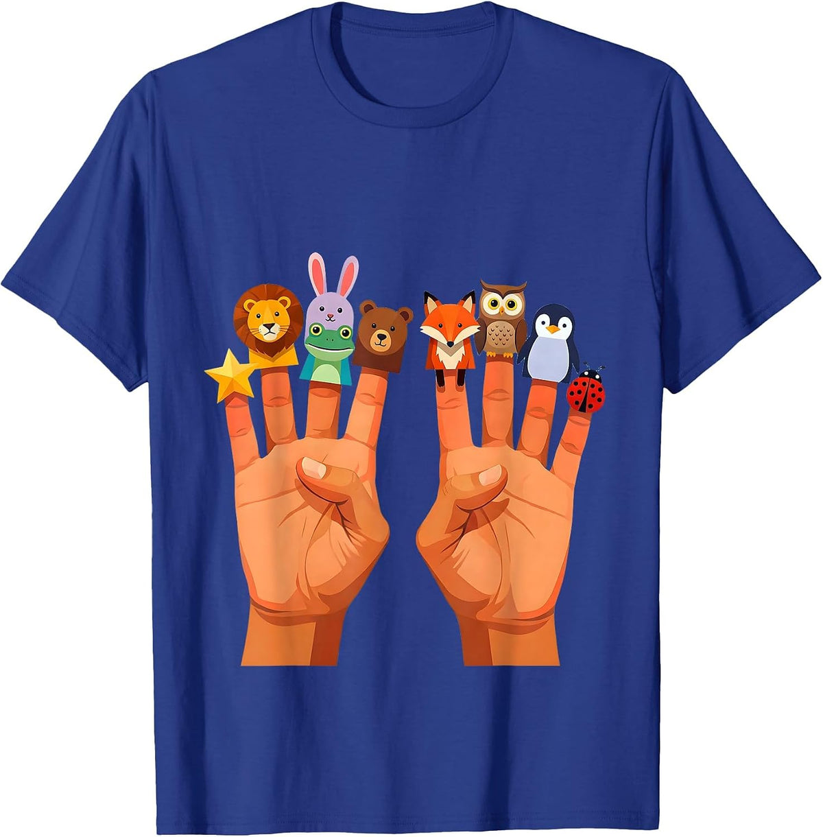 Kindergarten Teacher Finger Puppet Characters Tee T-Shirt - Royal Blue
