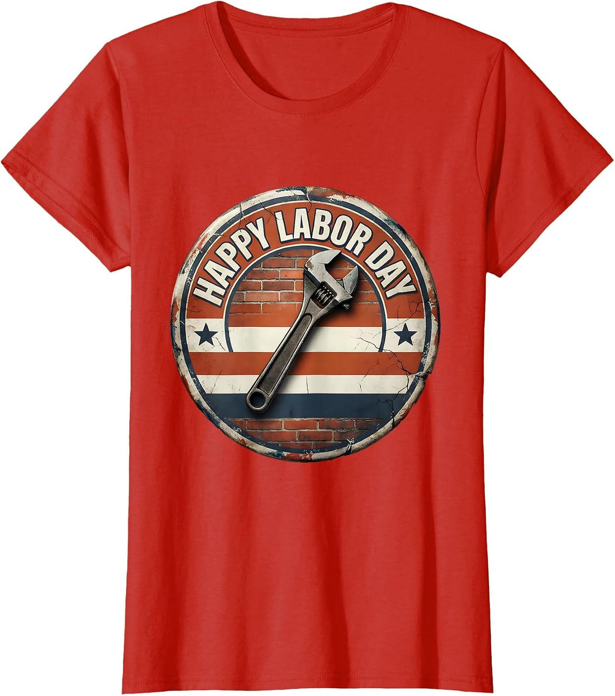 Women's Happy Labor Day Distressed Patriotic Union Worker Badge T-Shirt - Red