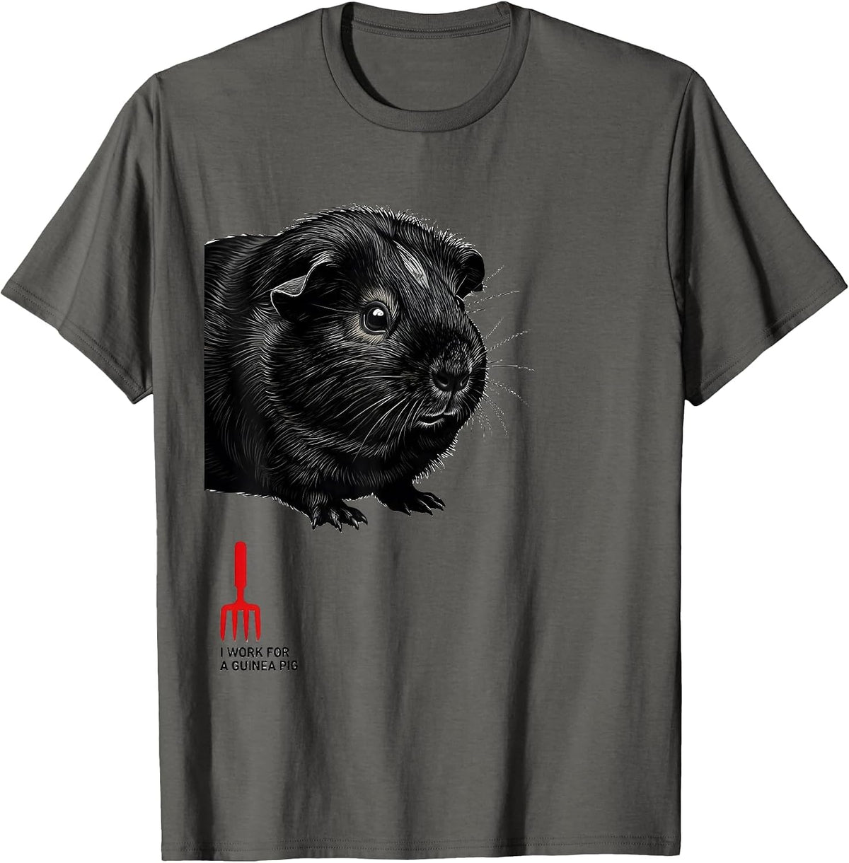 I Work For A Guinea Pig Funny Pet Lover Cavy Owner T-Shirt - Asphalt Grey