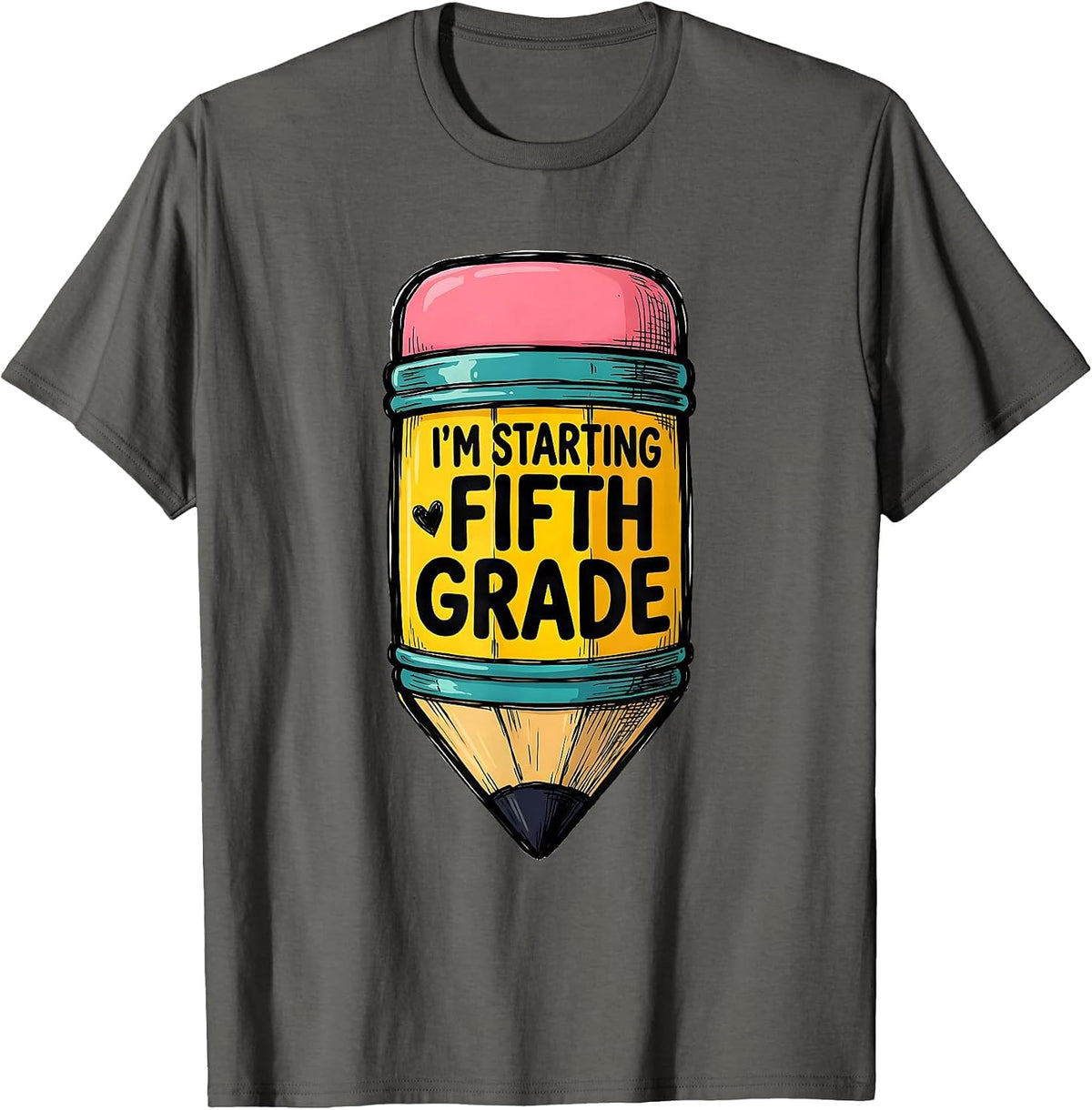 I'm Starting Fifth Grade Cute Back to School Pencil Coquette T-Shirt - Asphalt Grey