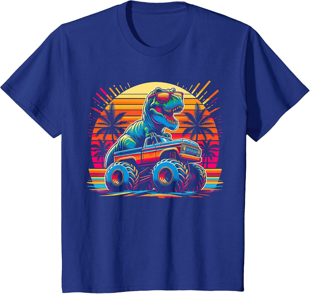 Monster Truck Summer Dinosaur Monster Truck T-Shirt - Royal Blue