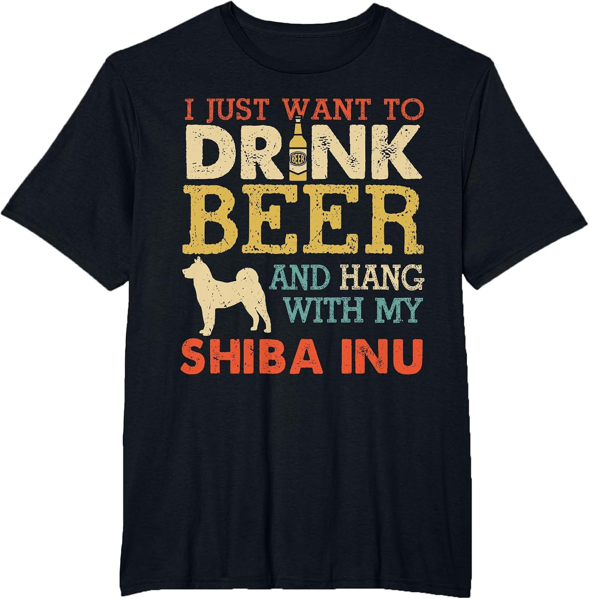 Shiba Inu Dad Drink Beer Hang with Dog Funny Men Vintage T-Shirt - Black