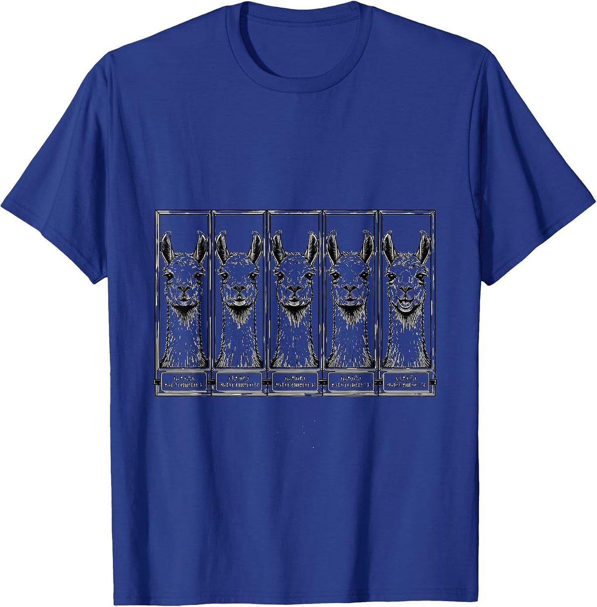 Alpaca Photobooth Funny Animal Portrait Line Art T-Shirt - Royal Blue