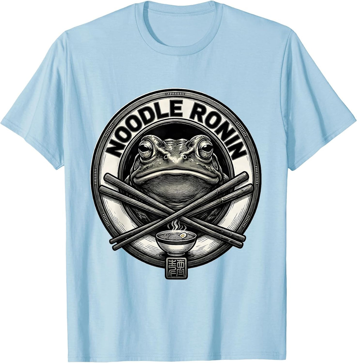 Men's Noodle Ronin Funny Grumpy Frog Japanese Art Ramen Humor T-Shirt - Baby Blue
