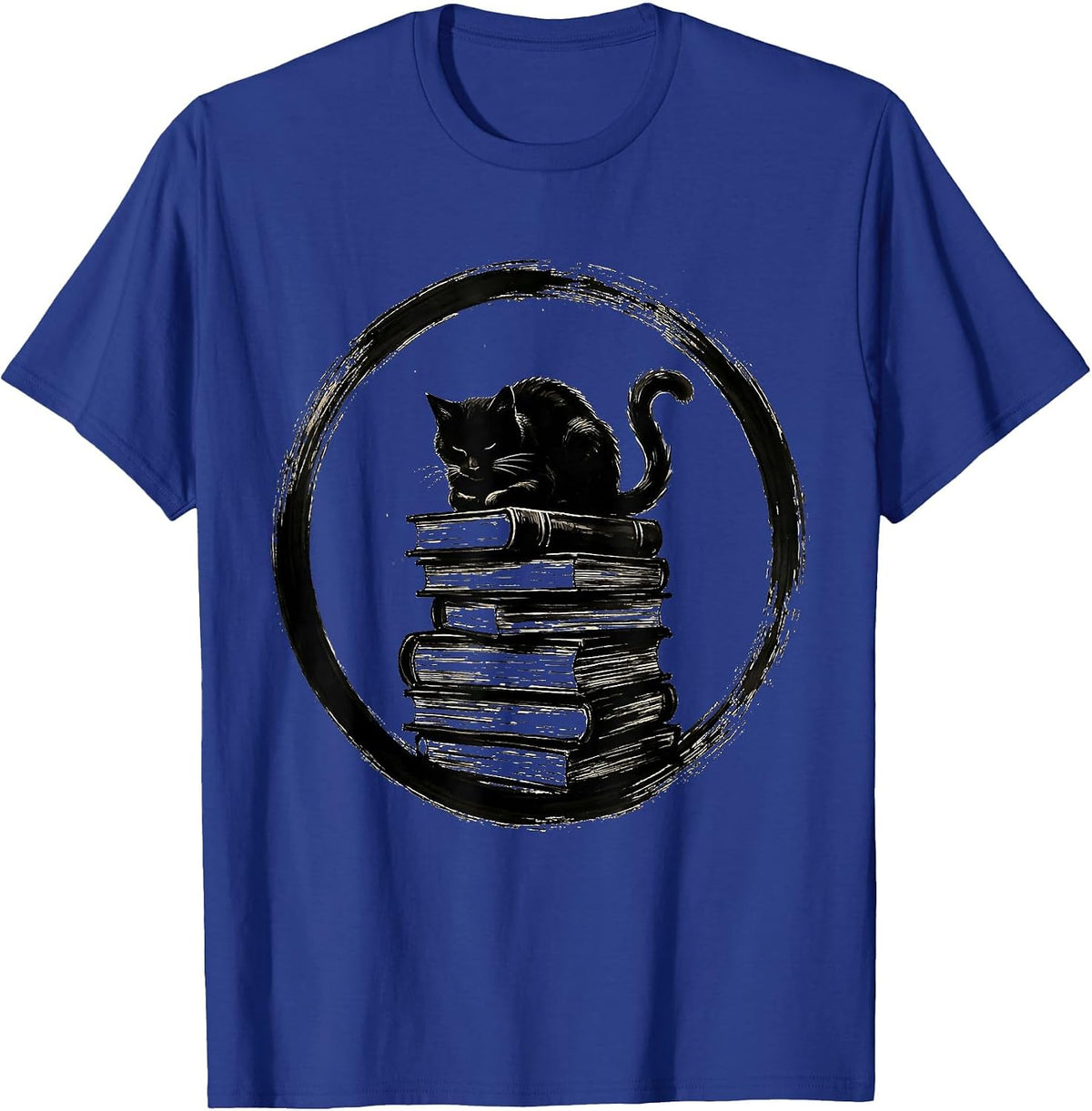 Men's Cat on a Stack of Books Illustration T-Shirt - Royal Blue