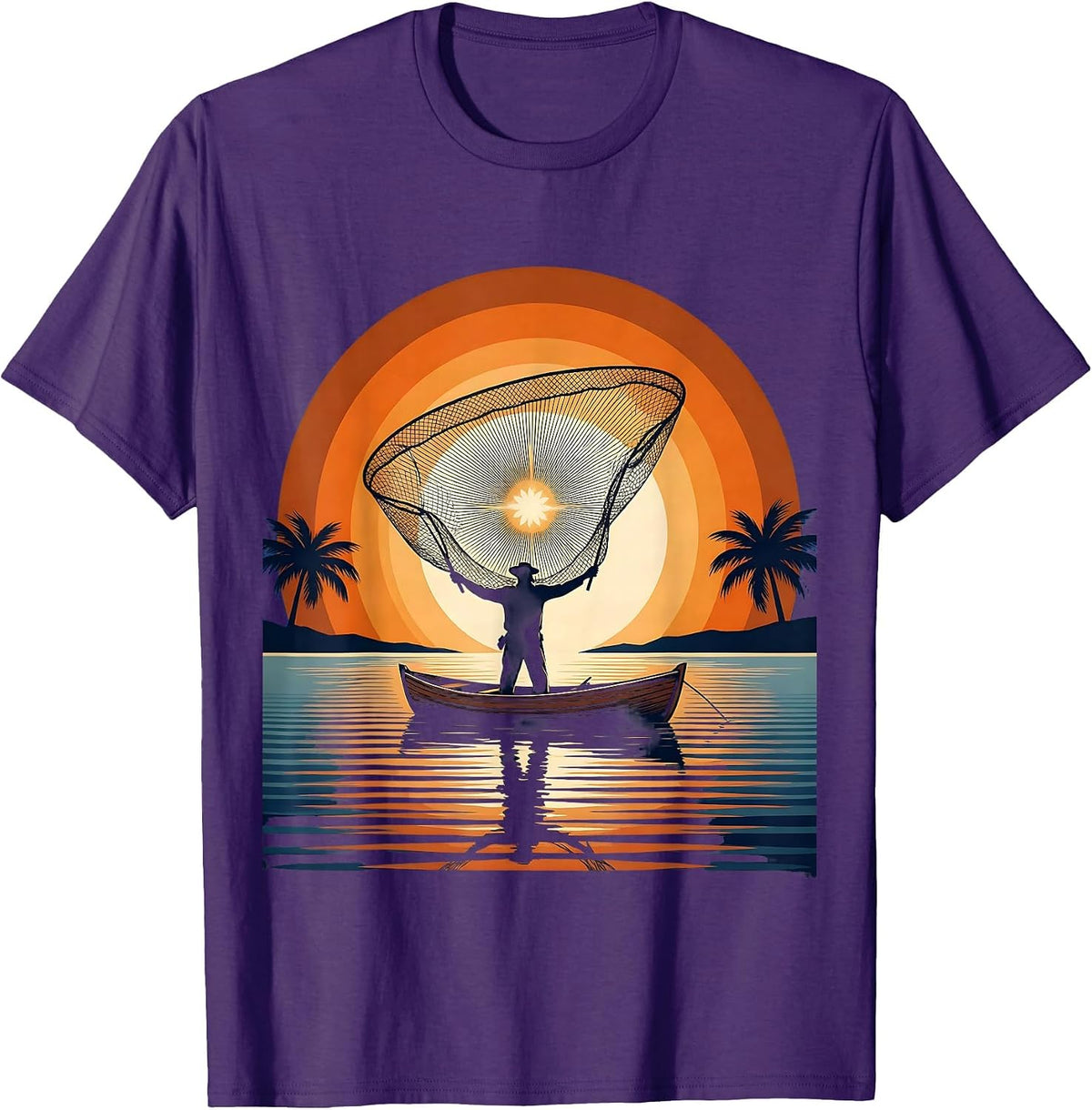 Men's Puerto Rico Fisherman Sunset Casting Net Art T-Shirt - Purple